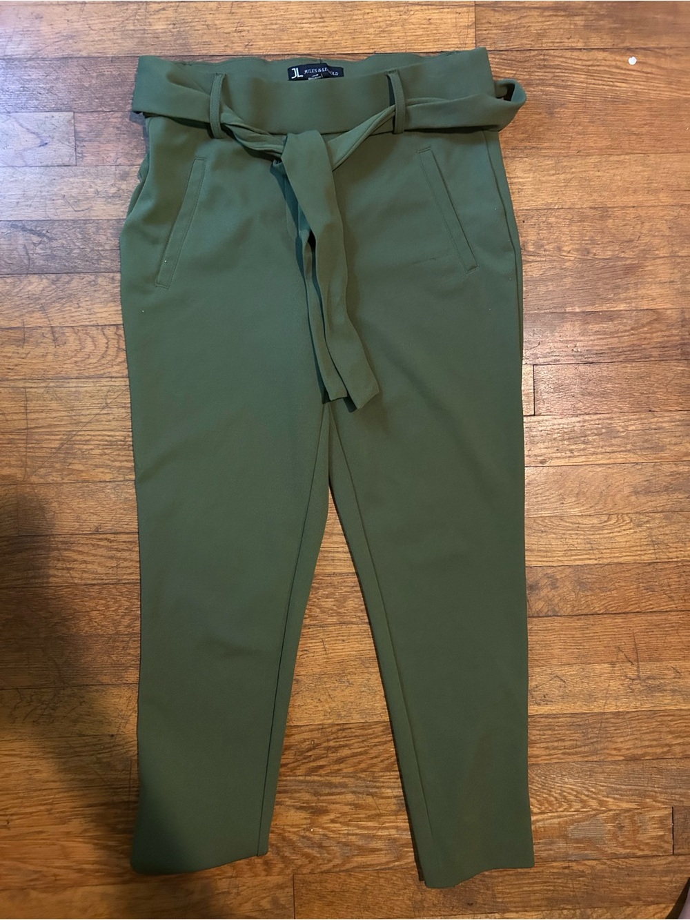 Jules & Leopold Olive Green Paperbag Waist Cropped Pants